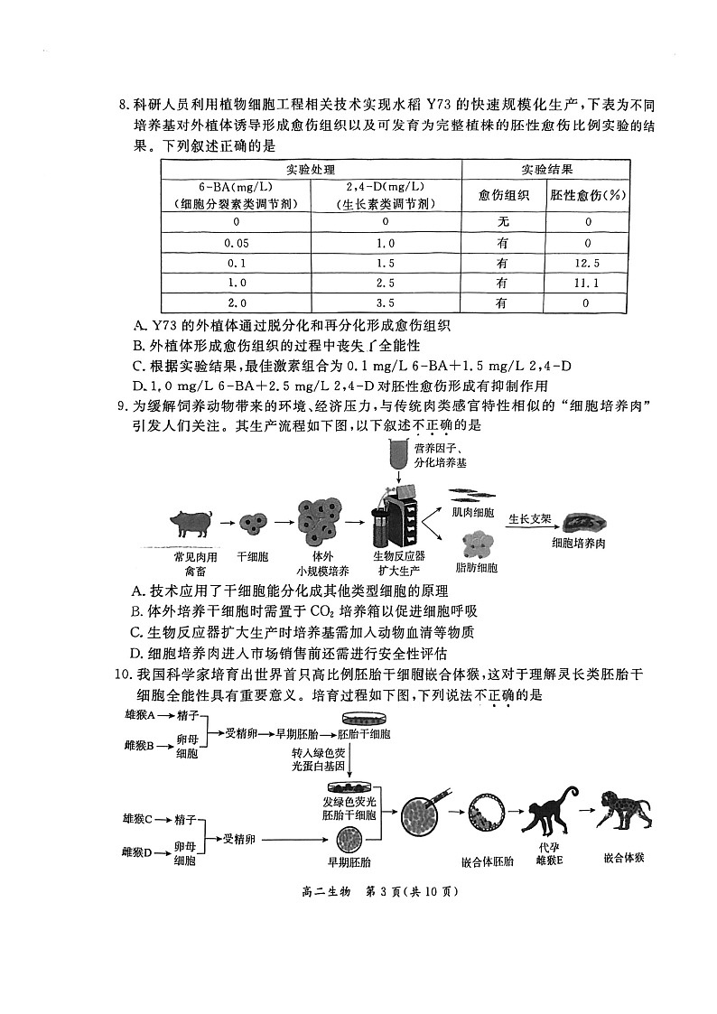 [生物][期末]2024北京东城高二下学期期末生物试卷及答案03