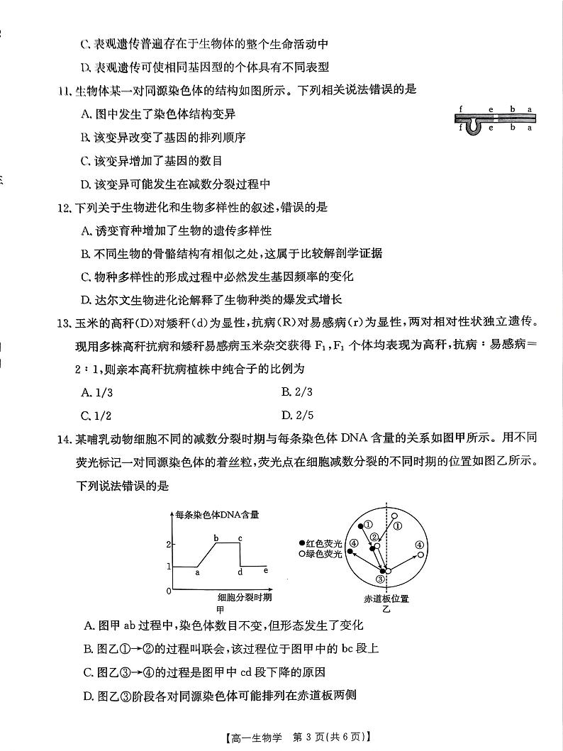 广西钦州市2023-2024学年高一下学期期末教学质量监测生物试题03