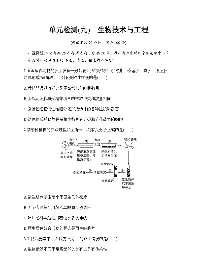 浙科版高考生物一轮复习单元检测9生物技术与工程含答案01