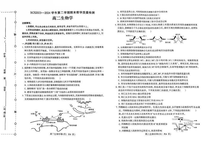 河南省许昌市2023-2024学年高二下学期7月期末教学质量检测生物01