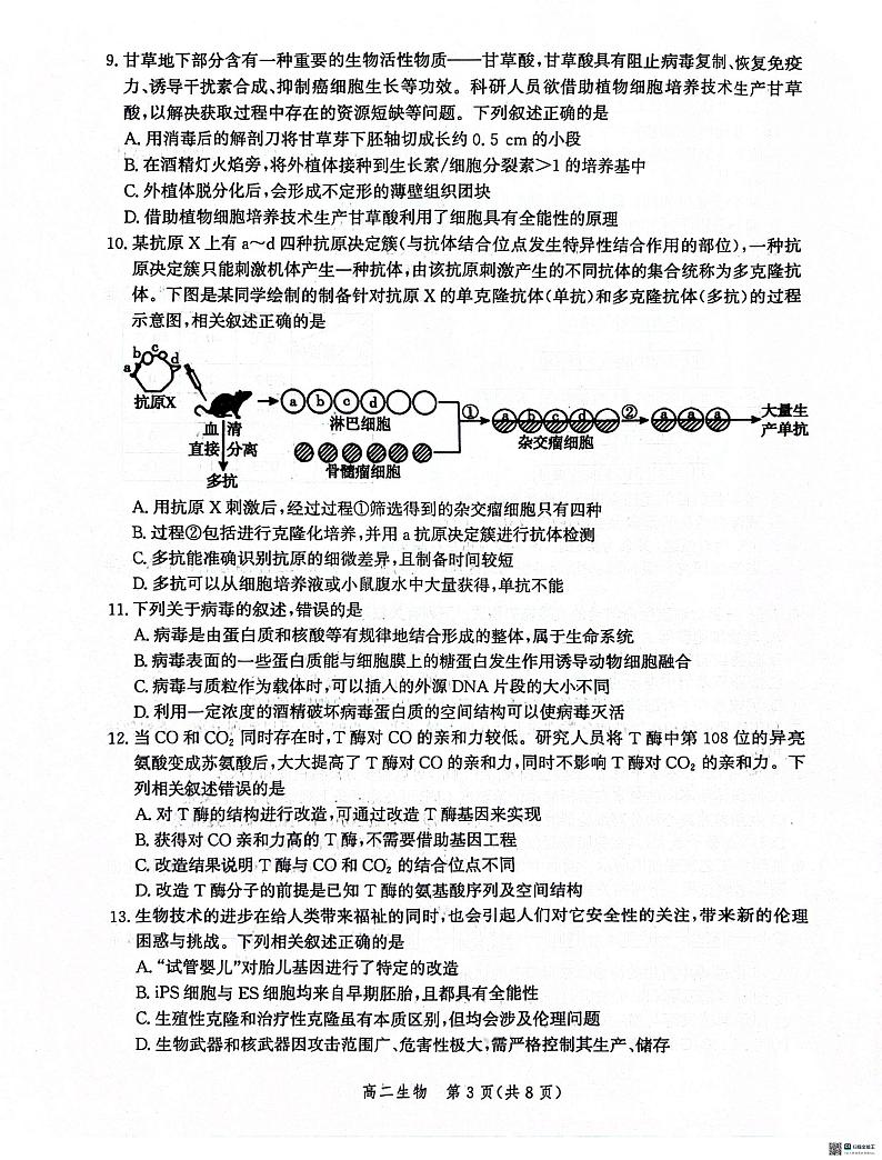 生物丨河北省沧州市2025届高三7月期末教学质量检测考试生物试卷及答案第3页