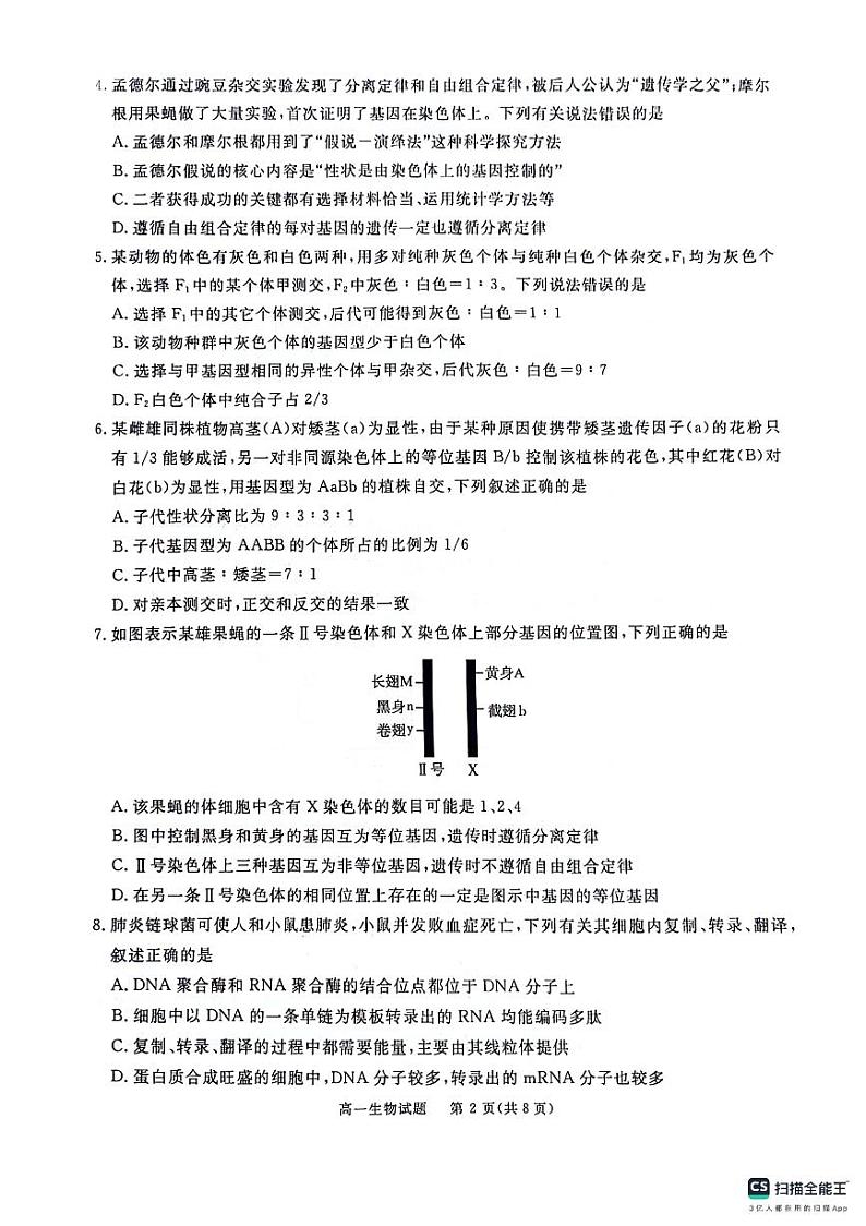 四川省眉山市2023-2024学年高一下学期期末考试生物试题第2页