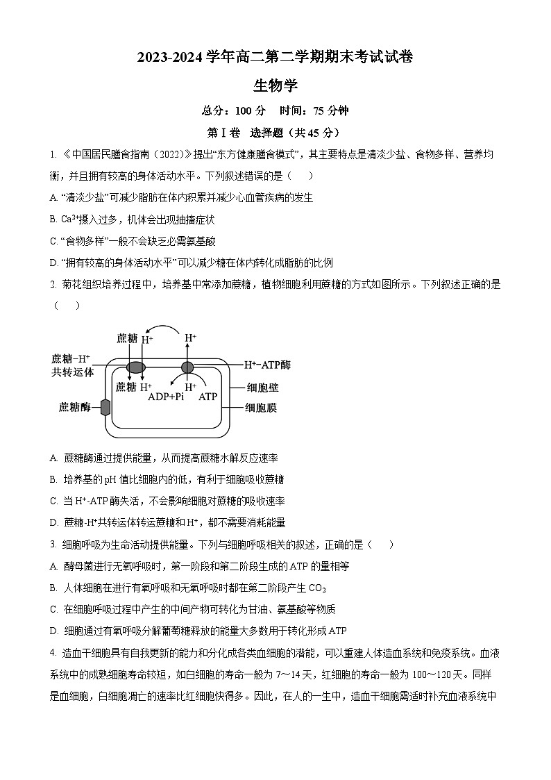 安徽省合肥市蜀山区合肥八一学校2023-2024学年高二下学期期末生物试卷（Word版附解析）01