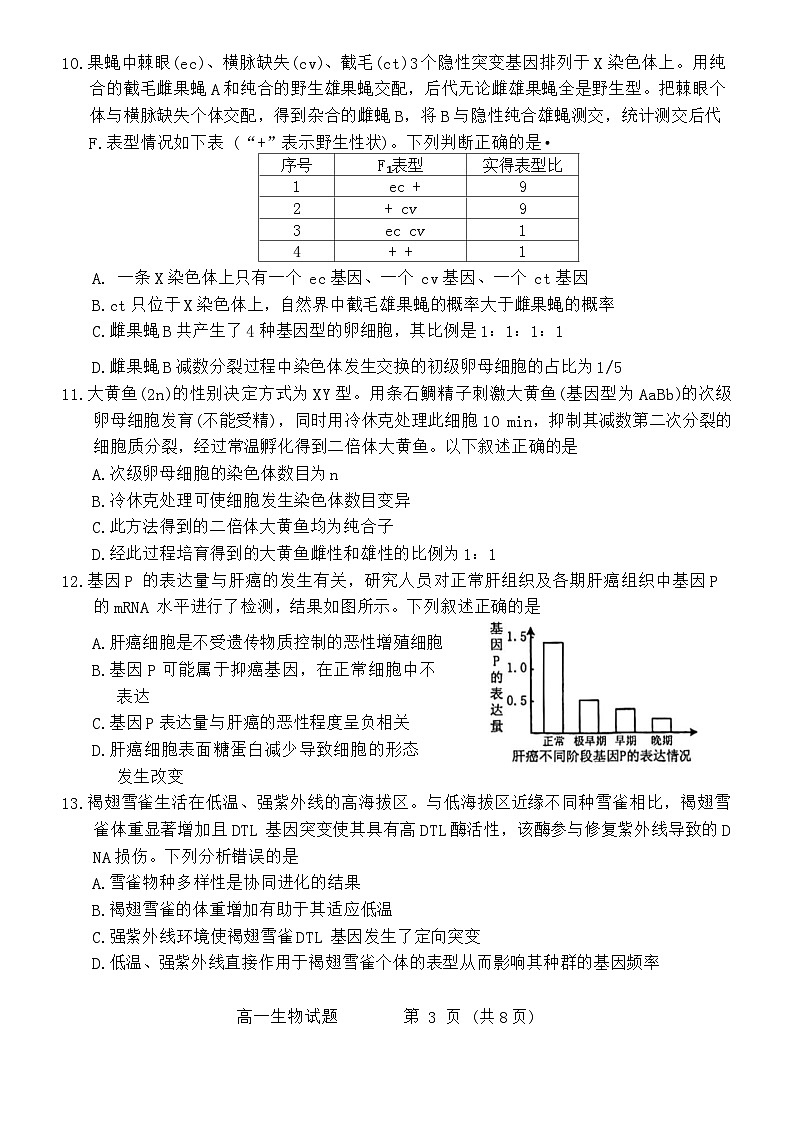 山东省烟台市2023-2024学年高一下学期期末考试生物试题03