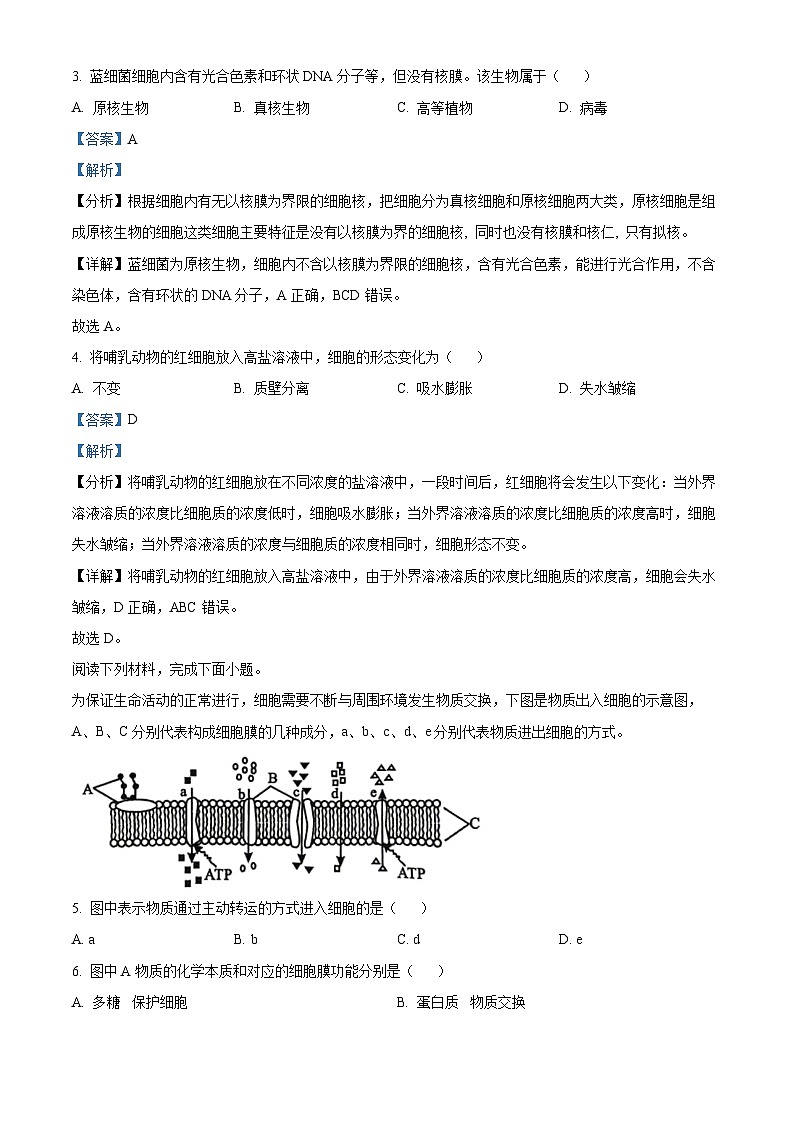浙江省诸暨市2023-2024学年高一下学期学业水平考试适应性生物试卷（Word版附解析）02