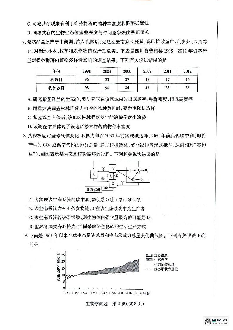 安徽省天一大联考2023-2024学年高二下学期7月期末生物试题第3页