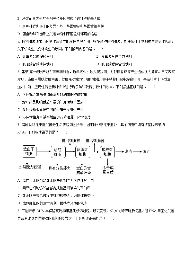 浙江省舟山市2023-2024学年高二下学期6月期末生物试题（Word版附解析）02