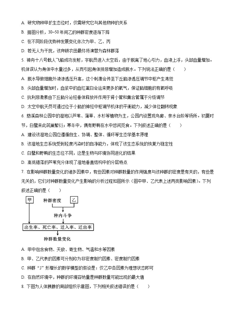 浙江省宁波市慈溪市2023-2024学年高二下学期6月期末考试生物试题（Word版附解析）02