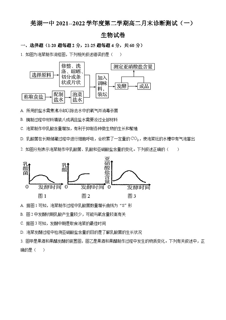 安徽省芜湖市第一中学2021-2022学年高二下学期第一次月考生物试题（Word版附解析）01