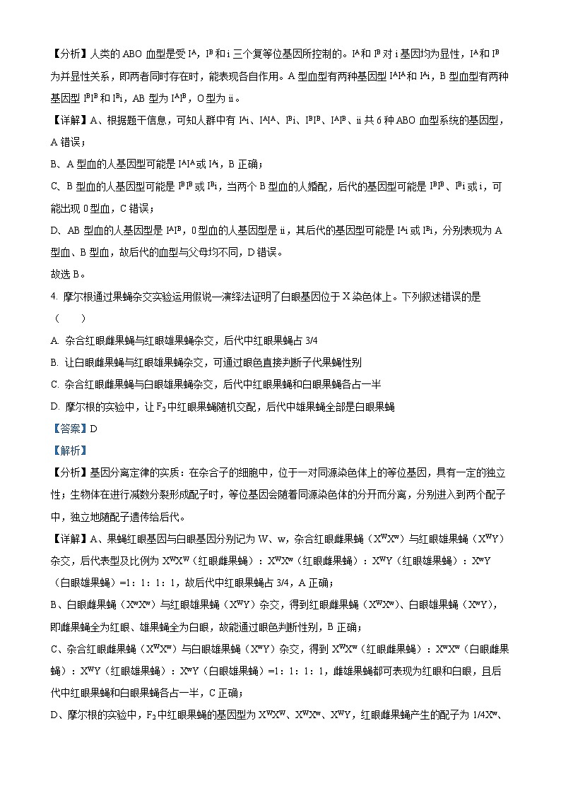 安徽省蚌埠市皖北私立联考2023-2024学年高一下学期5月月考生物试题 Word版含解析第3页