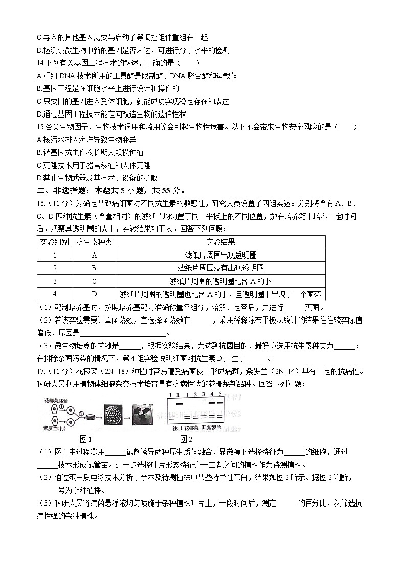 安徽省淮北市国泰中学2023-2024学年高二下学期期末考试生物试题03