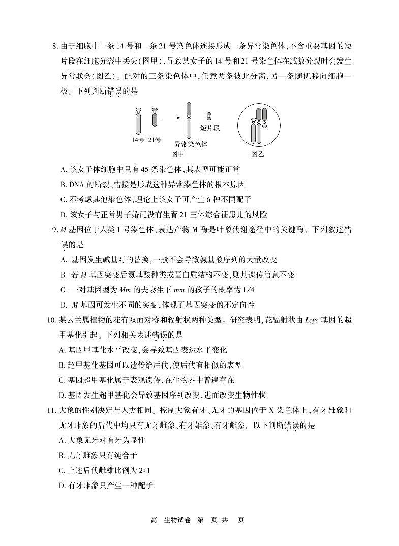 [生物][期末]2024北京朝阳高一(下)期末生物试卷第3页