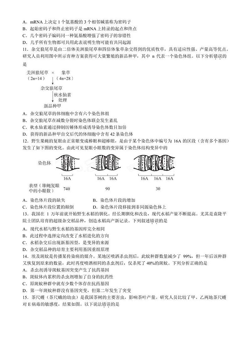 [生物][期末]2024北京东城高一(下)期末生物试卷(教师版)03