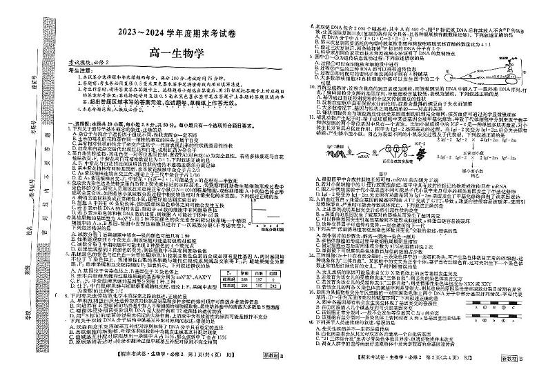 甘肃省甘南藏族自治州卓尼县2023-2024学年高一下学期期末生物试卷01