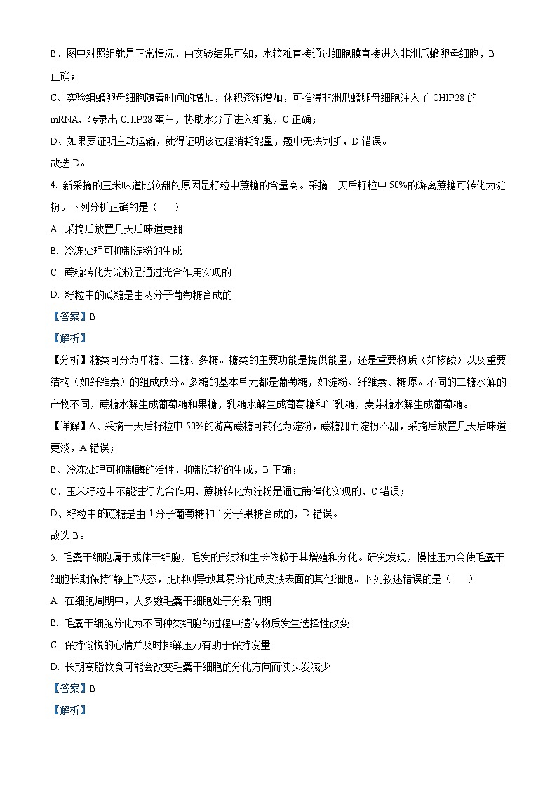 2024长沙长郡中学高二下学期期末考试生物试卷含解析03