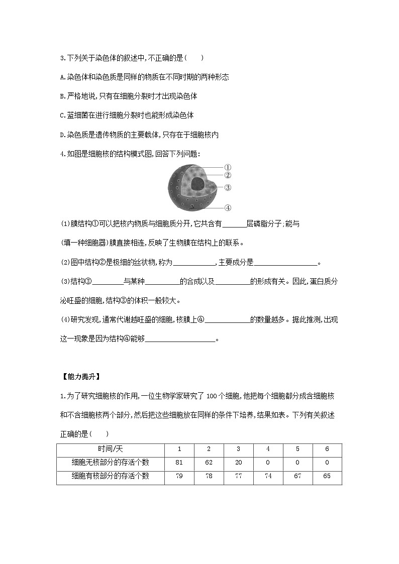新人教版  高一 生物必修一  第三章 第三节  细胞核的结构和功能  课时练（含答案）第2页