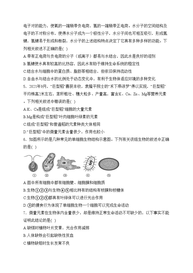 江西丰城中学2023-2024学年高一上学期第一次段考生物试卷(含答案)02