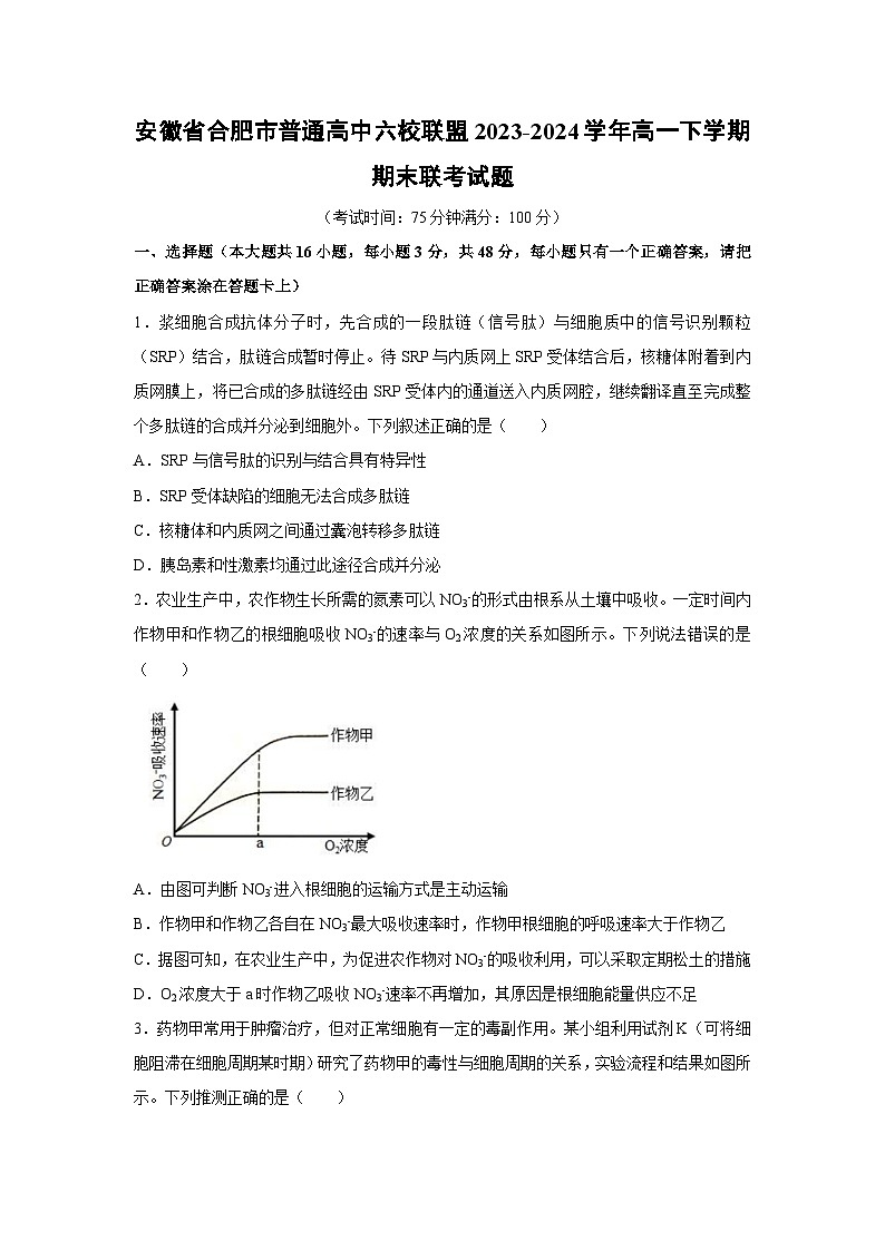 [生物][期末]安徽省合肥市普通高中六校联盟2023-2024学年高一下学期期末联考试题01