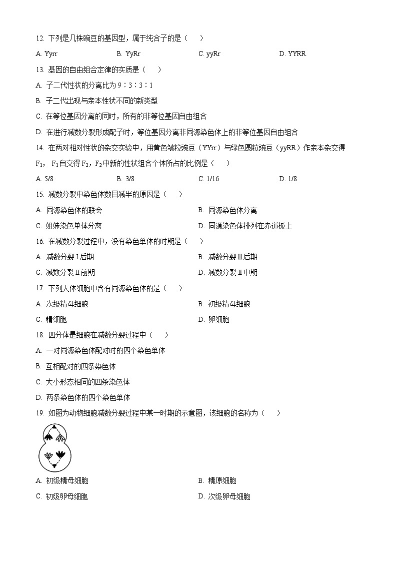 江苏省镇江市实验高级中学2023-2024学年高一下学期期末考试生物（必修）试卷（Word版附解析）03