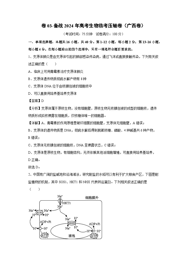 [生物]卷03-备战2024年高考生物临考压轴卷(广西卷)(解析版)第1页