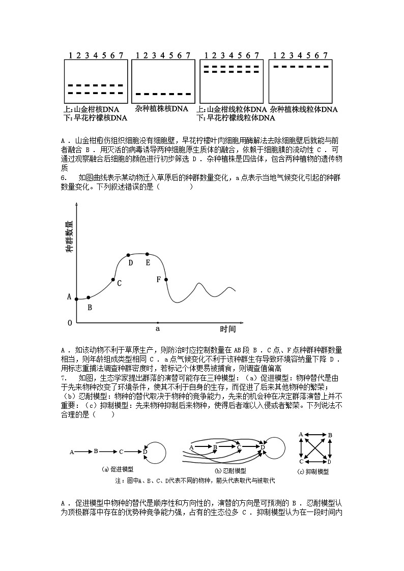 [生物]浙江省舟山市定海区舟山名校2023-2024学年高二下学期4月月考生物学试题第2页