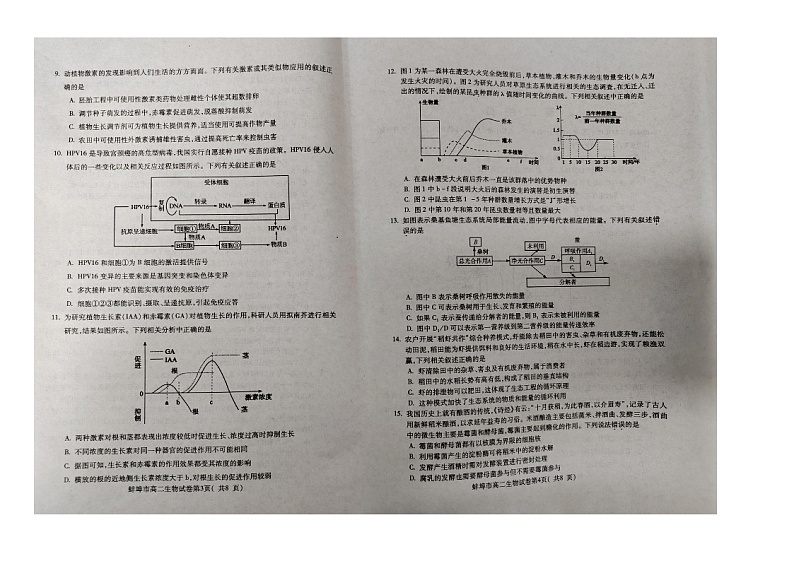 安徽省蚌埠市2023-2024学年高二下学期7月期末学业水平监测生物试题02
