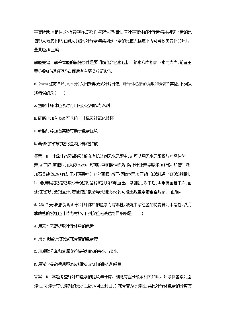 10年高考生物真题专题分类6光合作用练习含答案03