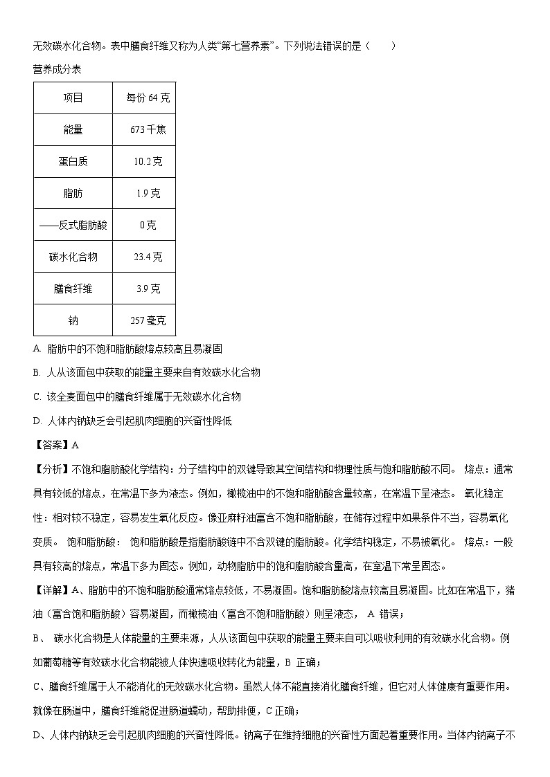 [生物][期末]湖北省五市州2023-2024学年高一下学期期末考试试题(解析版)02