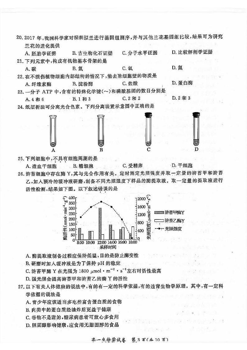 北京通州2023-2024高一下学期期末生物试卷及答案第3页