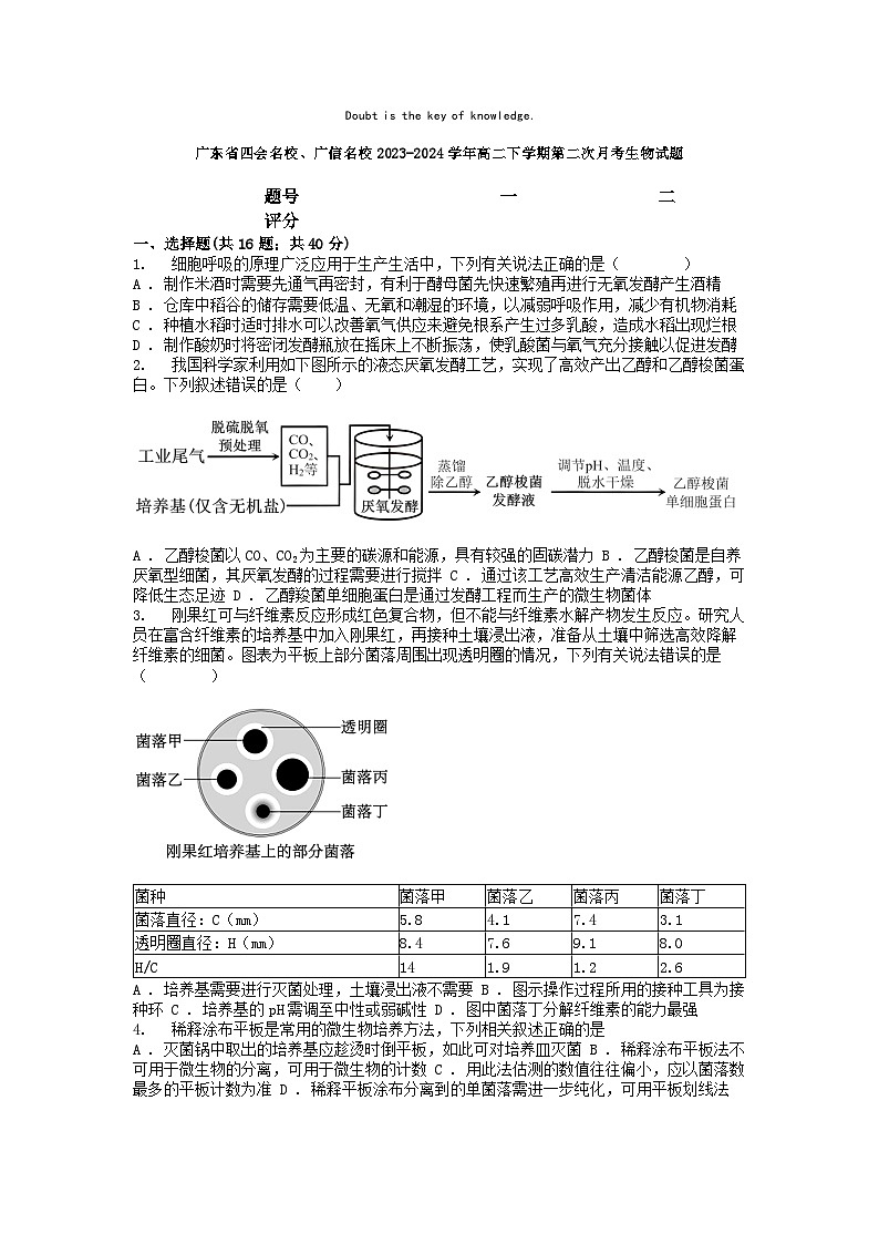 [生物]广东省四会名校、广信名校2023-2024学年高二下学期第二次月考生物试题01