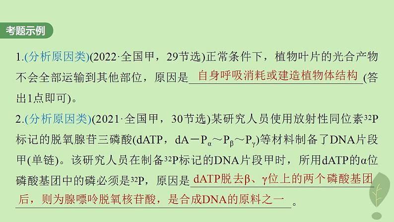 2024届高考生物一轮复习第三单元细胞的能量供应和利用长句表达二细胞代谢中的原因分析课件（苏教版）02