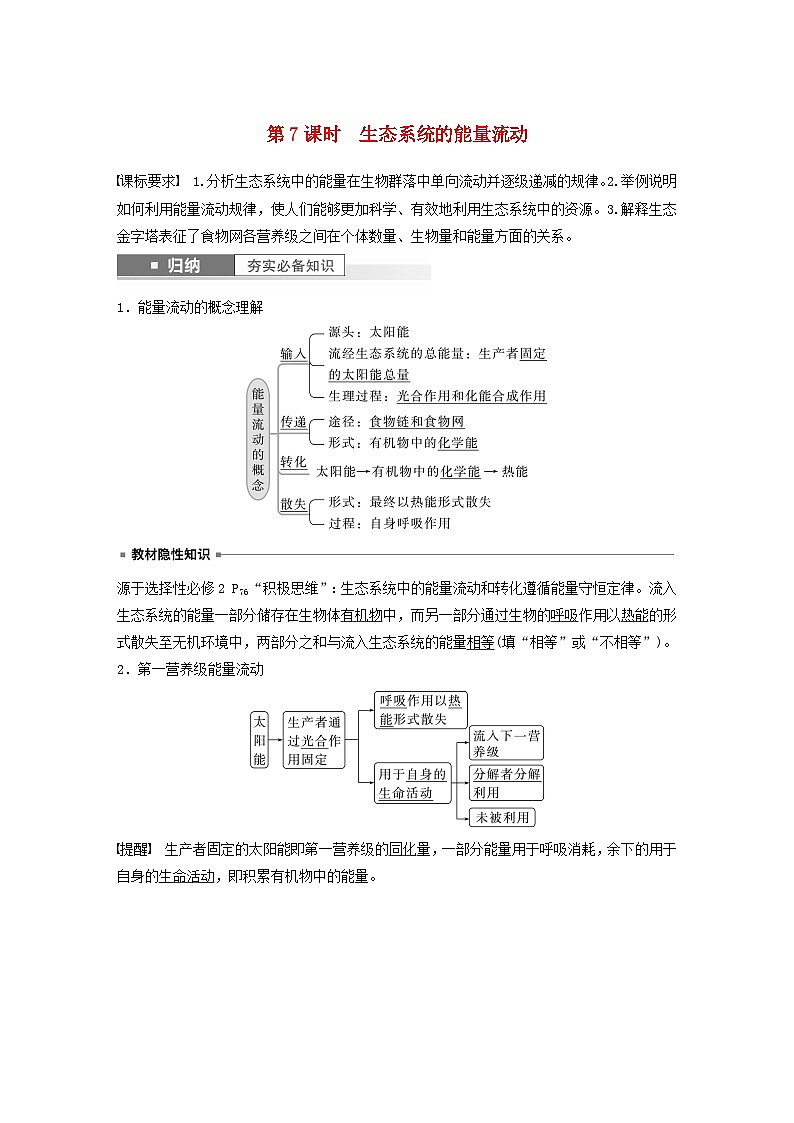 2024届高考生物一轮复习教案第九单元生物与环境第7课时生态系统的能量流动（苏教版）第1页