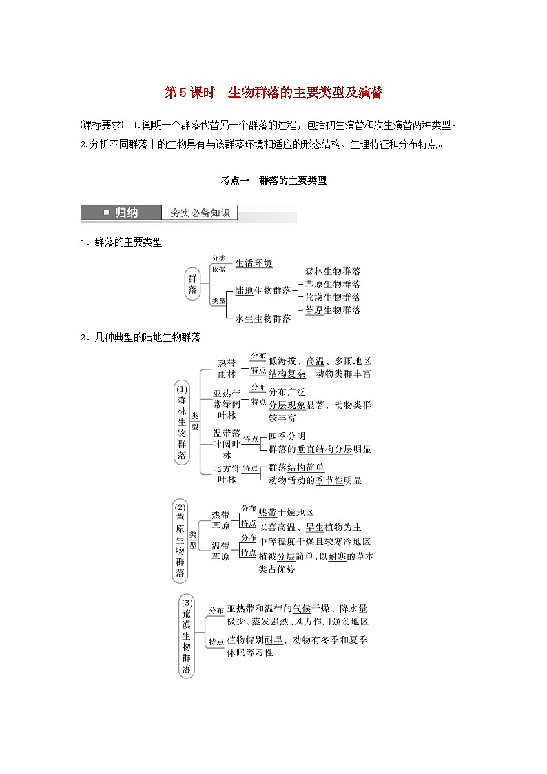 2024届高考生物一轮复习教案第九单元生物与环境第5课时生物群落的主要类型及演替（苏教版）第1页