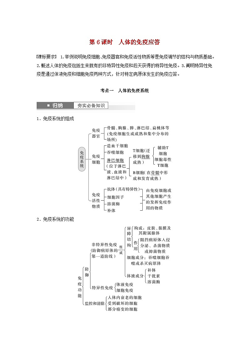 2024届高考生物一轮复习教案第八单元生命活动的调节第6课时人体的免疫应答（苏教版）第1页