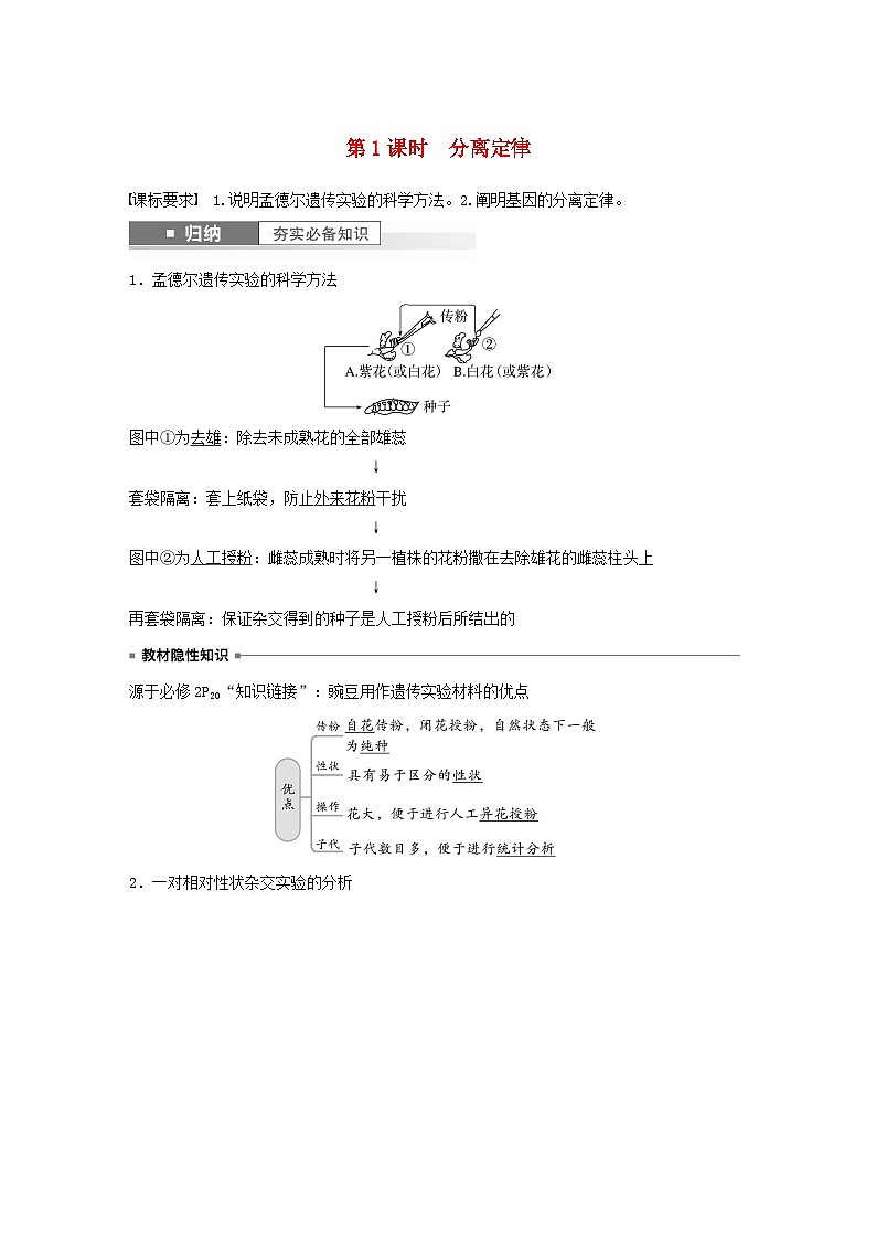 2024届高考生物一轮复习教案第五单元基因的传递规律第1课时分离定律（苏教版）01