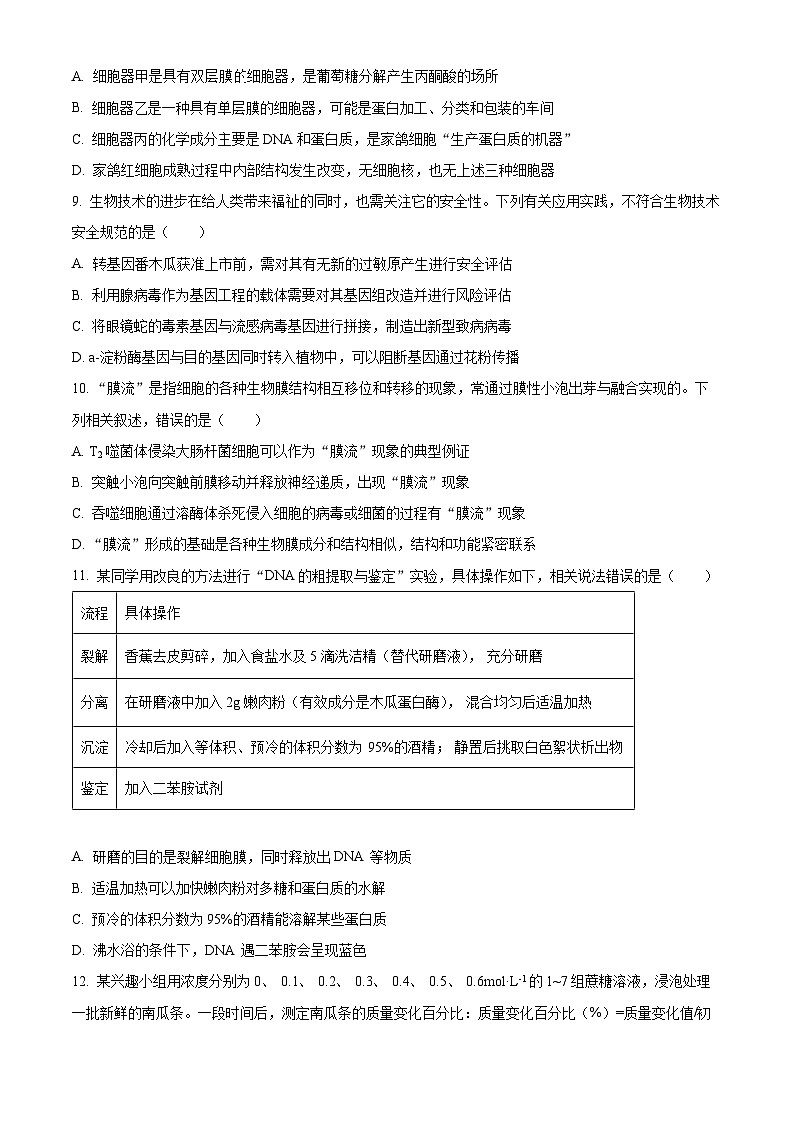 2024南平高二下学期期末考试生物含解析03
