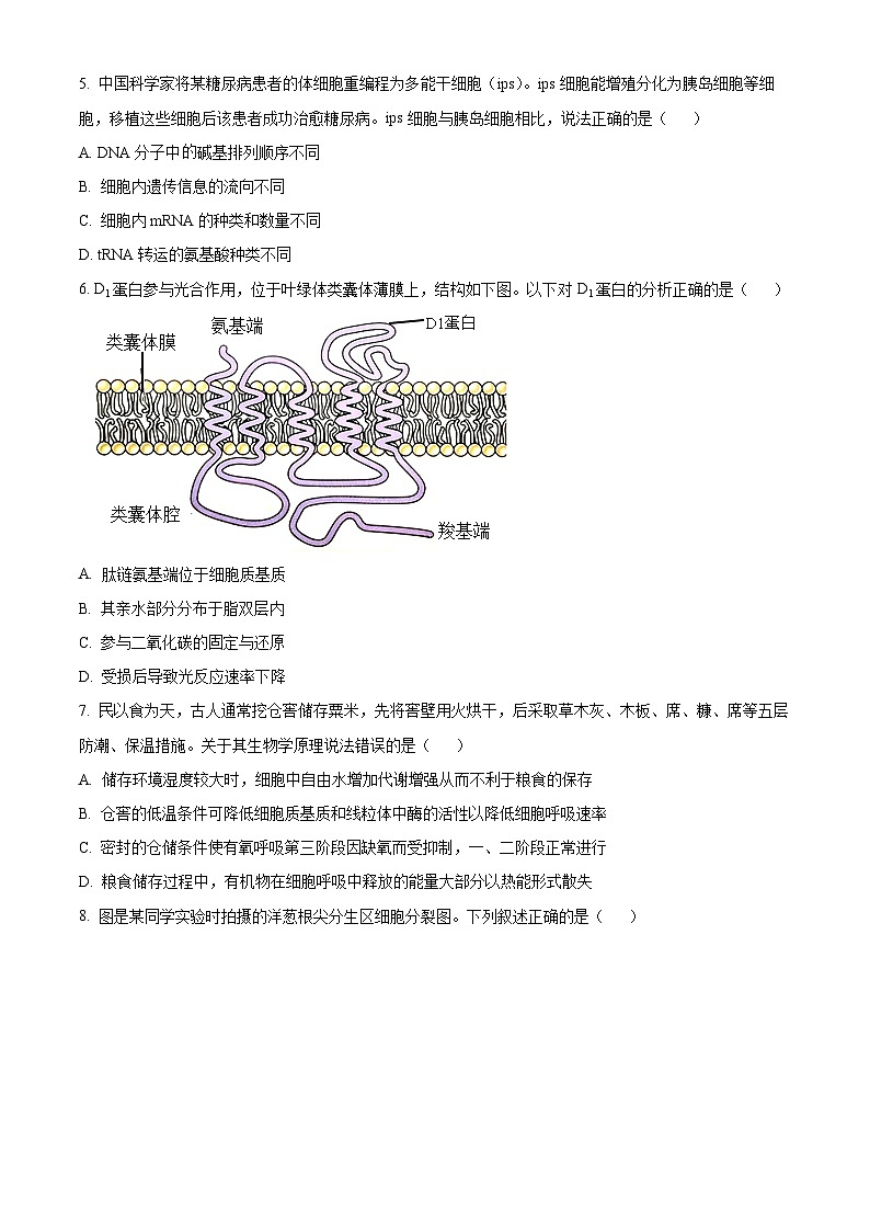 2024江门高一下学期7月期末考试生物含解析02