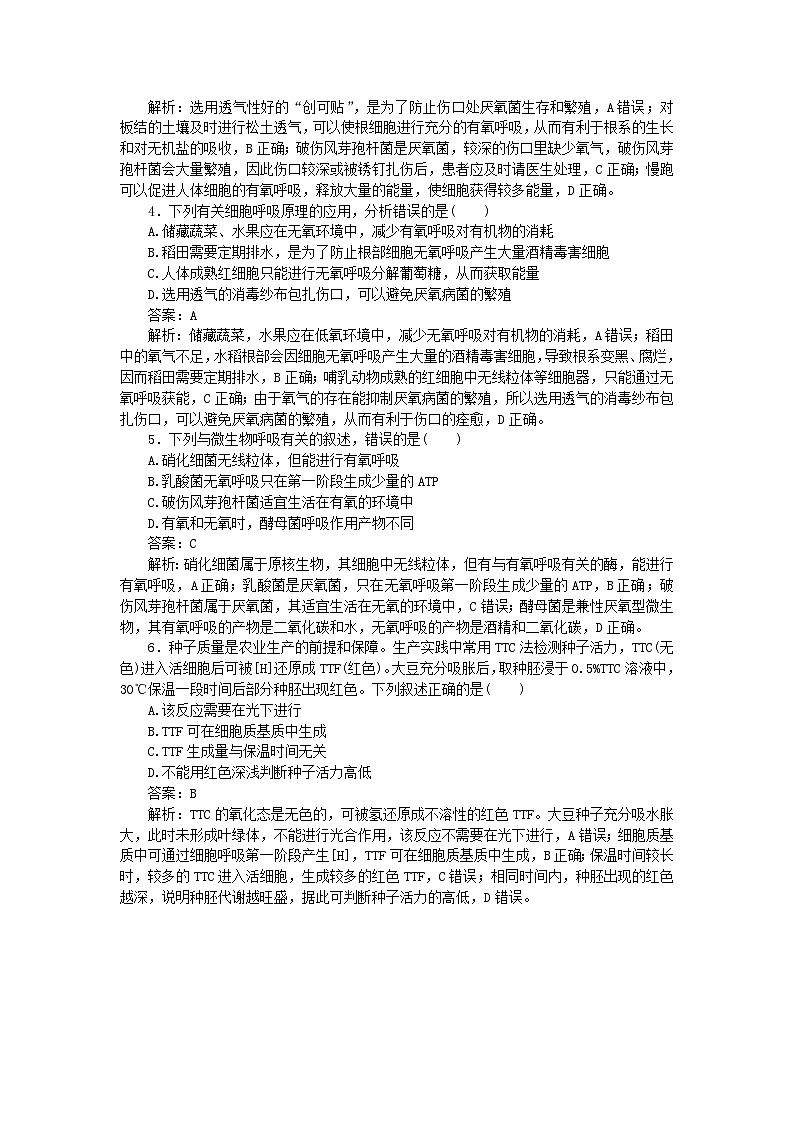 2025版高考生物一轮复习微专题小练习专练23细胞呼吸原理的应用02