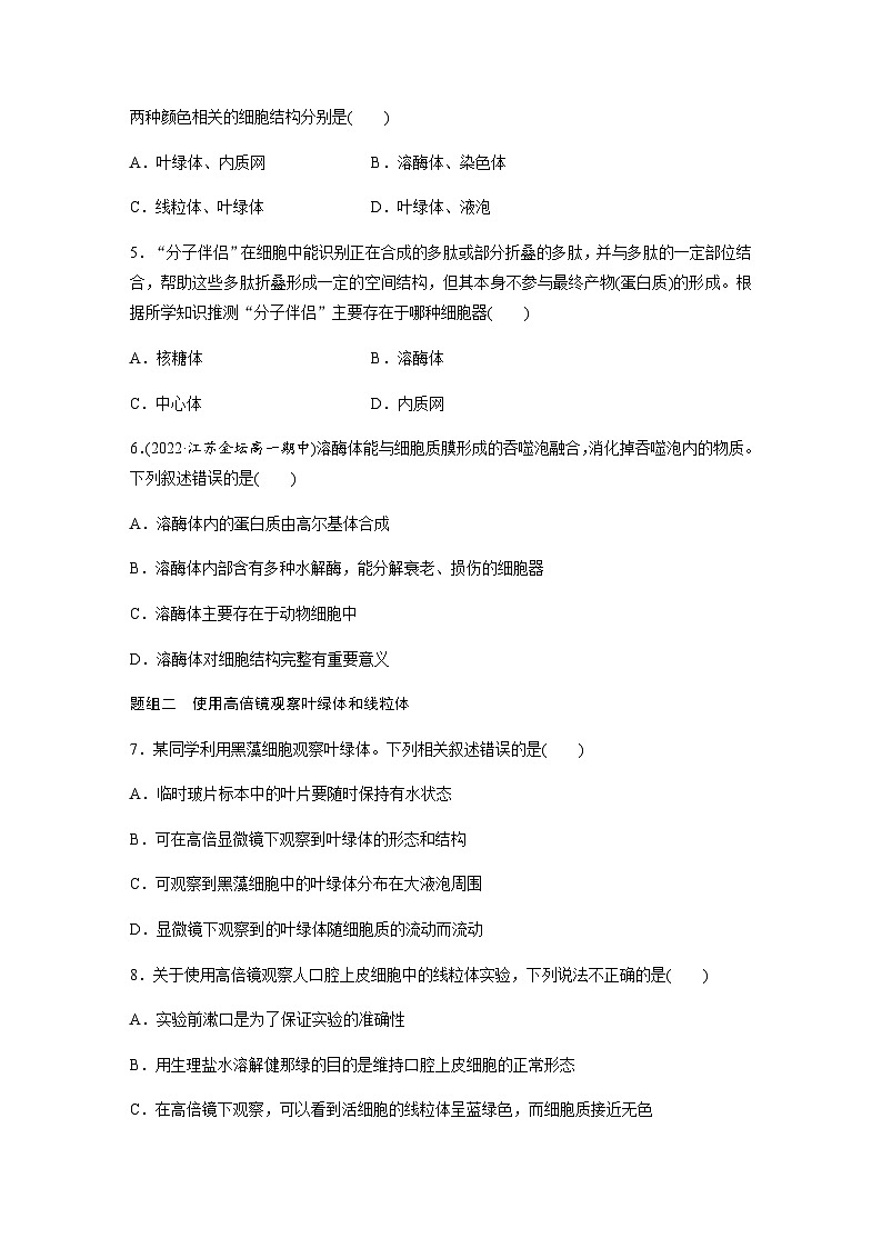 第2章 第2节 第2课时　结构与功能独特的细胞器  课时练（含答案）高中生物必修1（苏教版2019）02