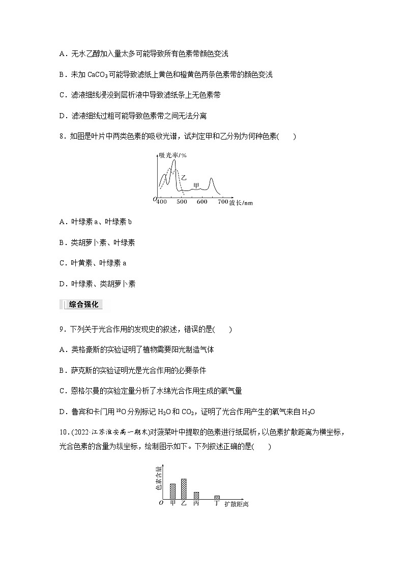 第3章 第2节 第1课时　光合作用的认识过程与光合色素  课时练（含答案）高中生物必修1（苏教版2019）第3页