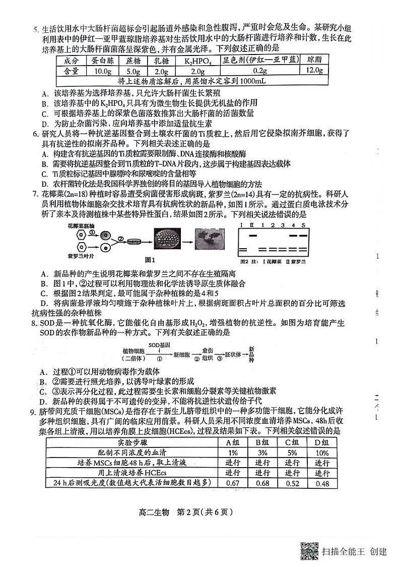 河北省石家庄市2023-2024学年高二下学期期末生物试卷02