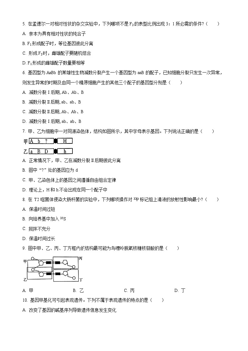 广西钦州市2023-2024学年高一下学期期末考试生物试题（Word版附解析）02