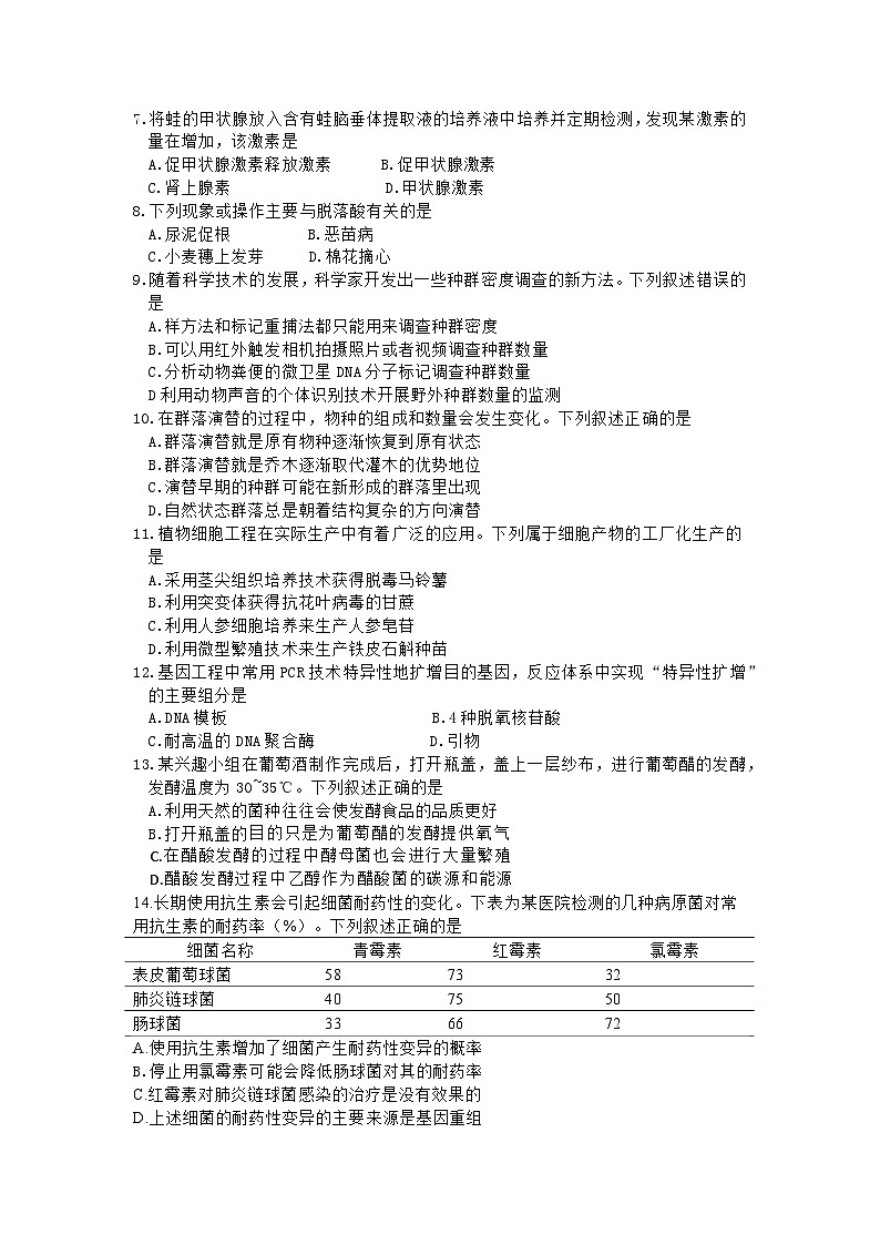 广东省深圳市2023-2024学年高二下学期第一次调研考试生物试题第2页