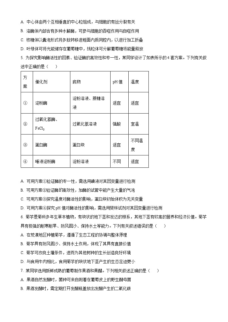 精品解析：四川省内江市2025届高三上学期入学零模考试生物试卷（原卷版）第2页