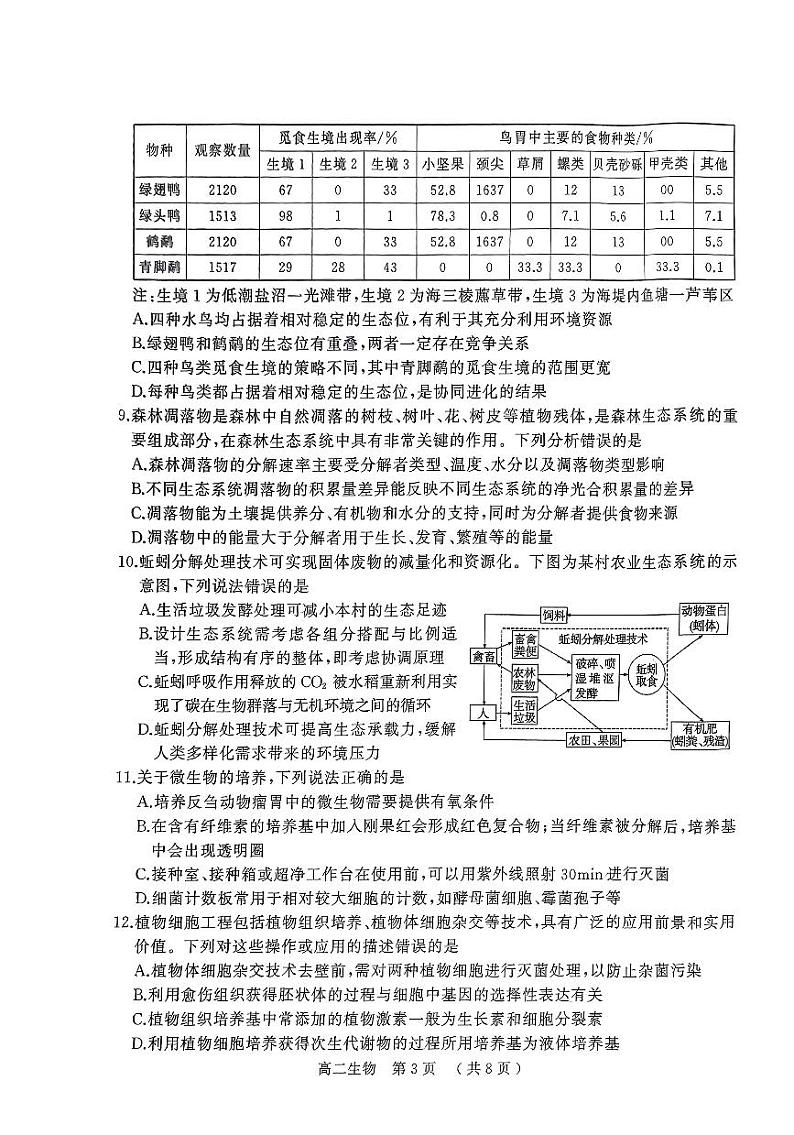 河南省驻马店市2023-2024学年高二下学期期终质量监测生物试题第3页