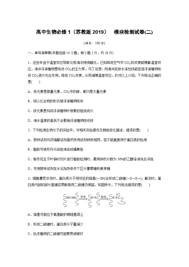 模块检测试卷(二) （含答案）高中生物必修1（苏教版2019）01