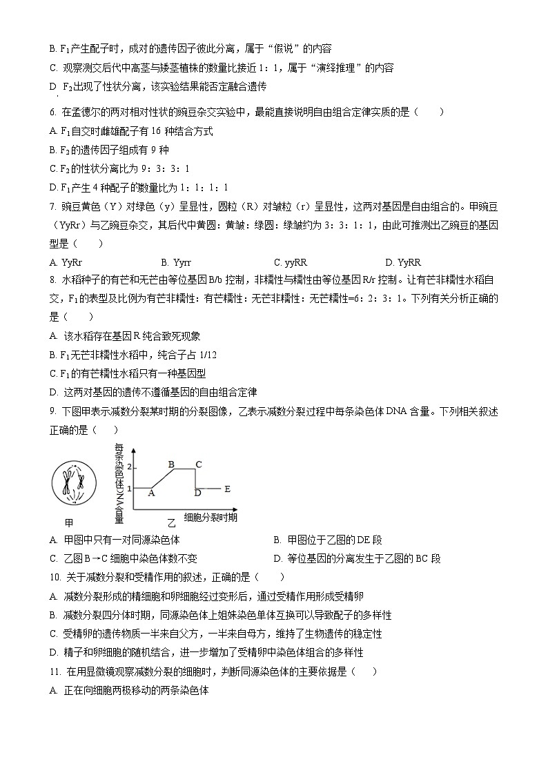 安徽省蚌埠市2023-2024学年高一下学期7月期末考试 生物试题 Word版含答案第2页