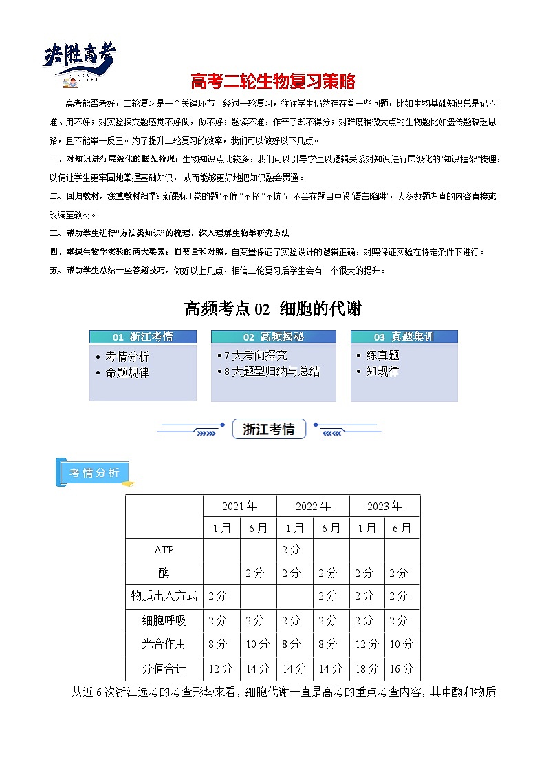 高频考点解密02 细胞的代谢（解析版）第1页