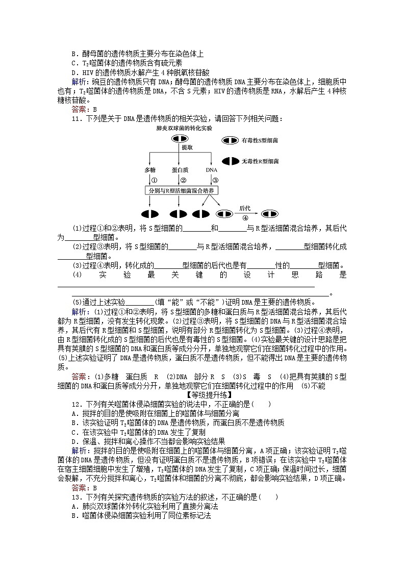 人教版必修2高中生物课后分层检测案9DNA是主要的遗传物质含解析03