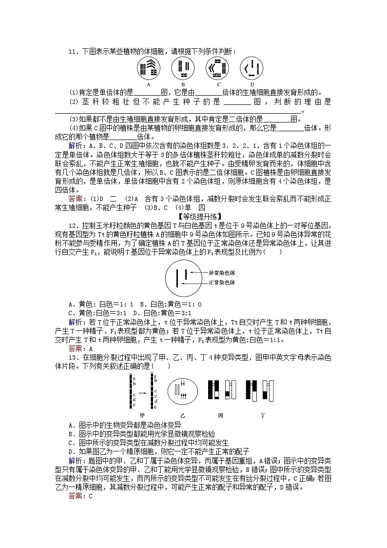人教版必修2高中生物课后分层检测案15染色体变异含解析03